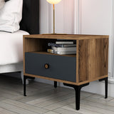 Nachtkastjes - Nachtkastje Lizbon Walnoot Antraciet Melamine 56x50,8x40 cm - Dimehouse