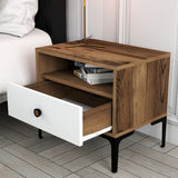 Nachtkastjes - Nachtkastje Lizbon Walnoot Wit Melamine 56x50,8x40 cm - Dimehouse