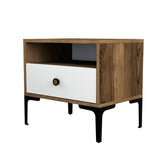Nachtkastjes - Nachtkastje Lizbon Walnoot Wit Melamine 56x50,8x40 cm - Dimehouse