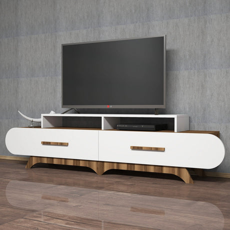 TV Meubels - TV Meubel Flora Walnoot Wit Melamine 205x50x36,8 cm - Dimehouse