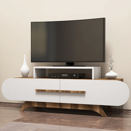 TV Meubels - TV Meubel Rose Walnoot Wit Melamine 145x49,8x36,8 cm - Dimehouse