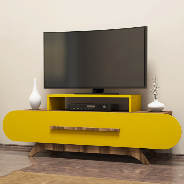 TV Meubels - TV Meubel Rose Walnoot Geel Melamine 145x49,8x36,8 cm - Dimehouse