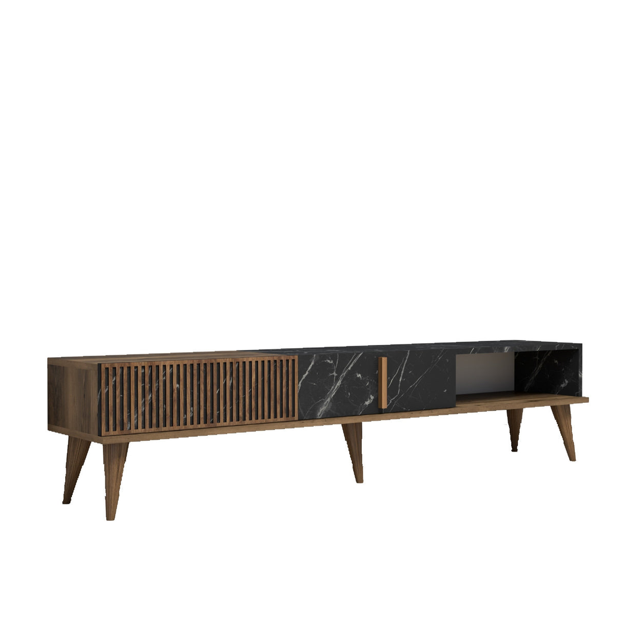 TV Meubels - TV Meubel Milan Walnoot Zwart Melamine 180x40x35 cm - Dimehouse
