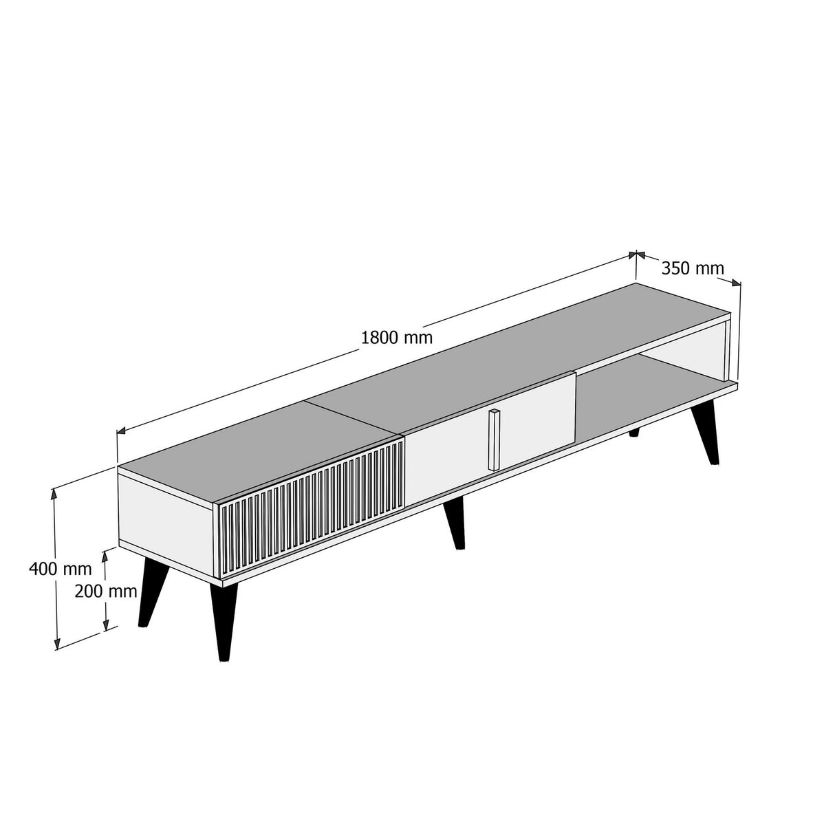 TV Meubels - TV Meubel Milan Walnoot Zwart Melamine 180x40x35 cm - Dimehouse
