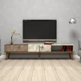 TV Meubels - TV Meubel Milan Walnoot Wit Marmer Melamine 180x40x35 cm - Dimehouse