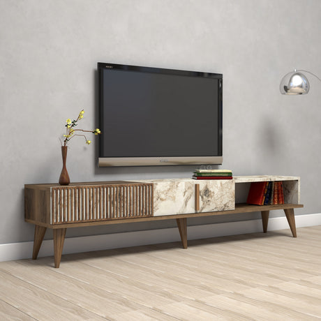 TV Møbel Milan Valnød Hvid Marmor Melamin 180x40x35 cm