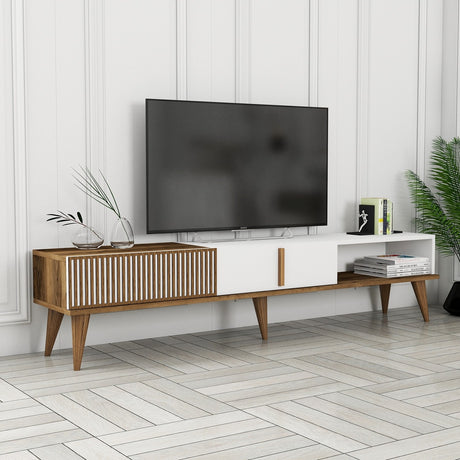 TV Meubels - TV Meubel Milan Alt Walnoot Wit Melamine 180x40x35 cm - Dimehouse