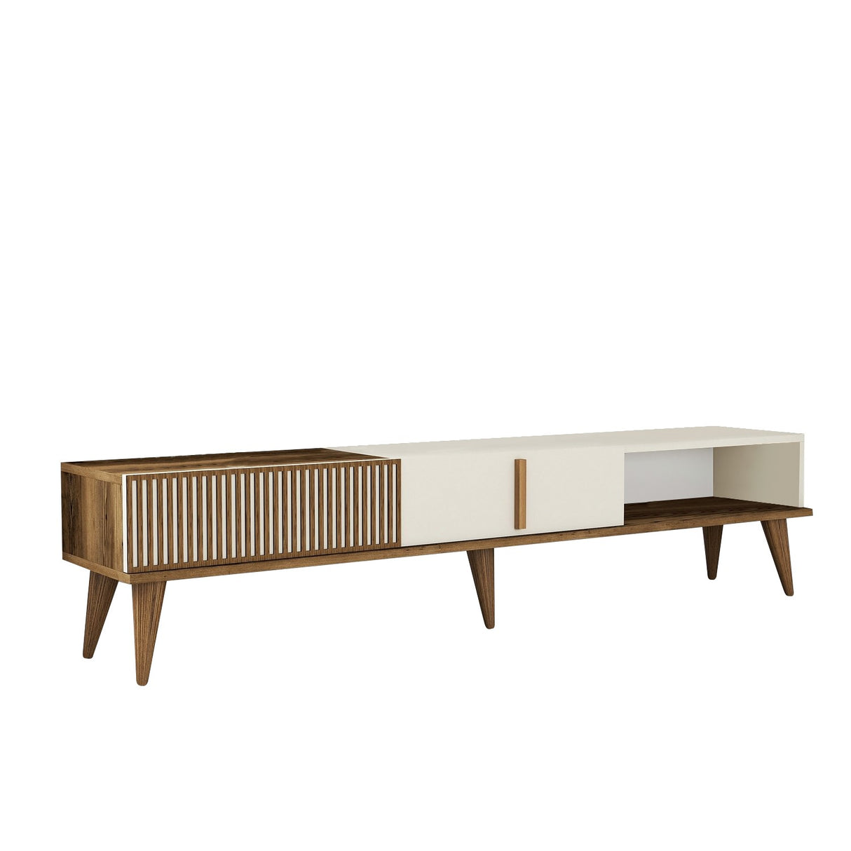 TV Meubels - TV Meubel Milan Alt Walnoot Crème Melamine 180x40x35 cm - Dimehouse