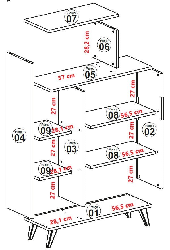 Skandinavisk reol hvid melamin Form 90x132x32 cm