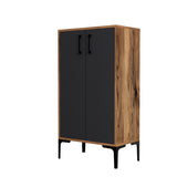 Schoenenkasten - Schoenenkast Prag Walnoot Antraciet Melamine 60x111x35 cm - Dimehouse