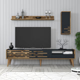 TV Meubels - TV Meubel Set Valensiya Walnoot Antraciet Melamine 180x35x45 cm - Dimehouse