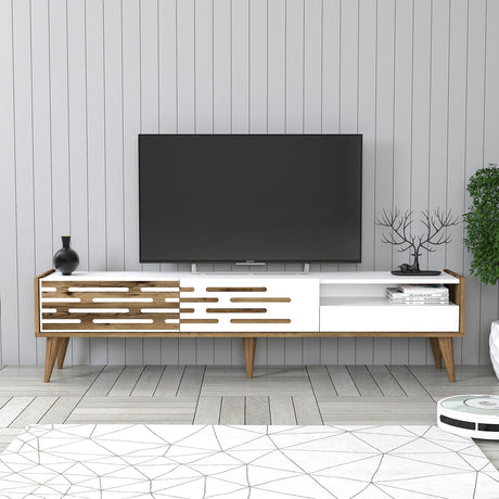 TV Meubels - TV Meubel Valensiya Walnoot Wit Melamine 180x35x45 cm - Dimehouse
