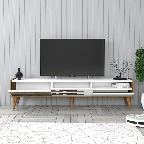 TV Meubels - TV Meubel Valensiya Walnoot Wit Melamine 180x35x45 cm - Dimehouse