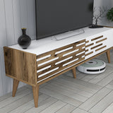 TV Meubels - TV Meubel Set Valensiya Walnoot Wit Melamine 140x35x45 cm - Dimehouse