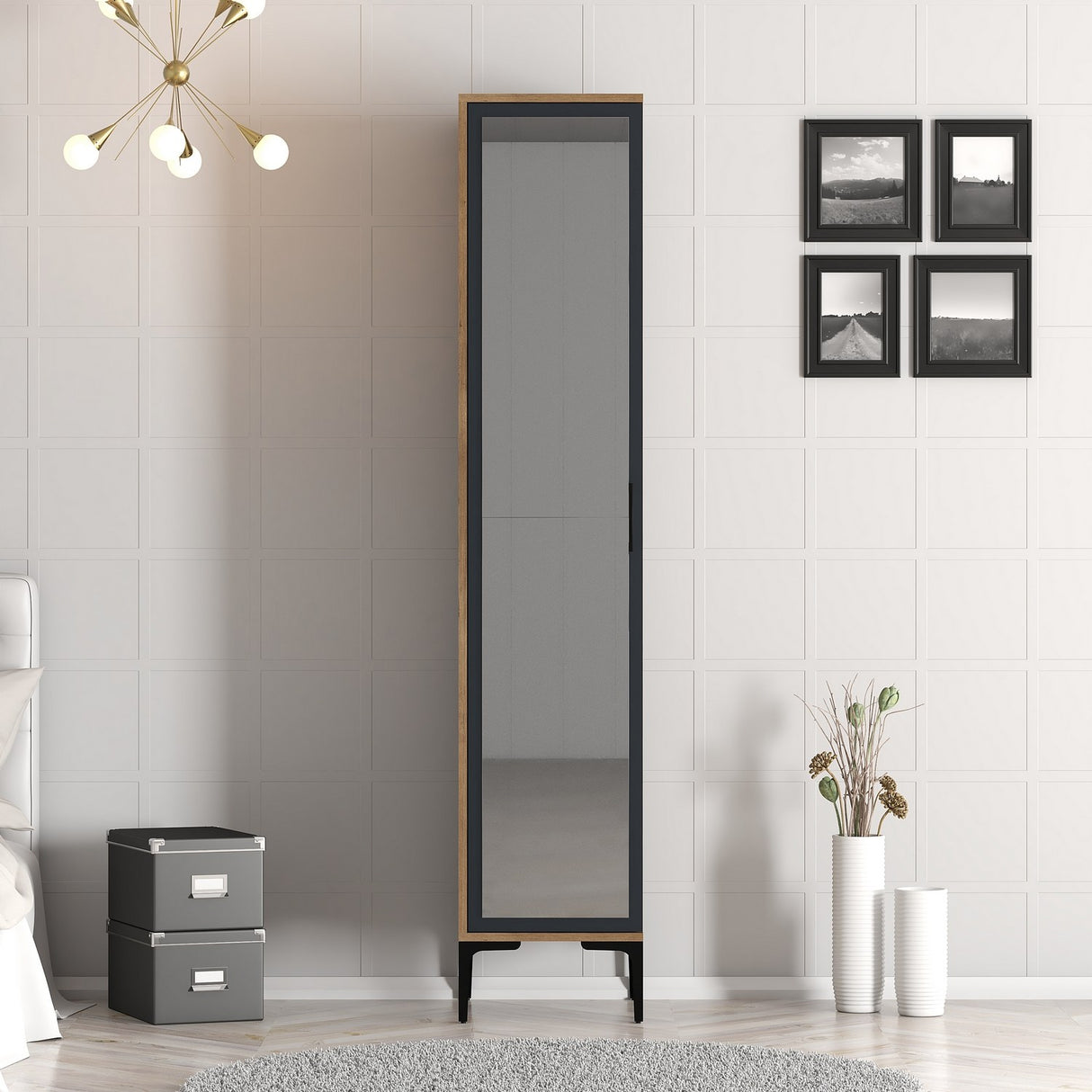 Garderobe Kumual R Valnød Antracit Melamin 40x47,5x201,4 cm
