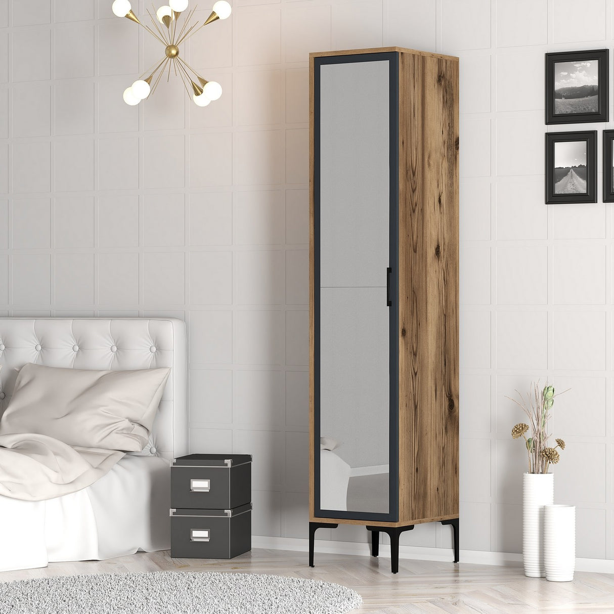 Garderobe Kumual R Valnød Antracit Melamin 40x47,5x201,4 cm