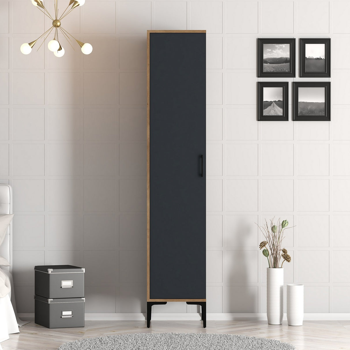 Kledingkasten - Kledingkast Kumual S Walnoot Antraciet Melamine 40x47,5x201,4 cm - Dimehouse