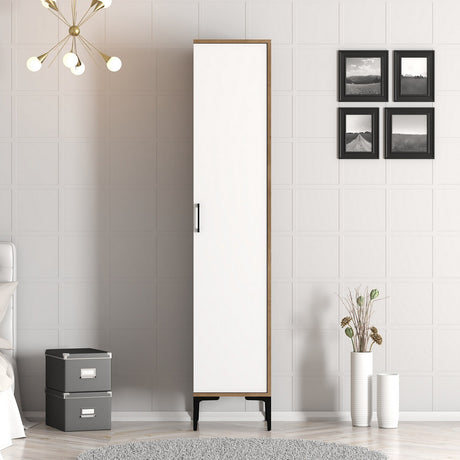Kledingkasten - Kledingkast Kumual S Walnoot Wit Melamine 40x47,5x201,4 cm - Dimehouse