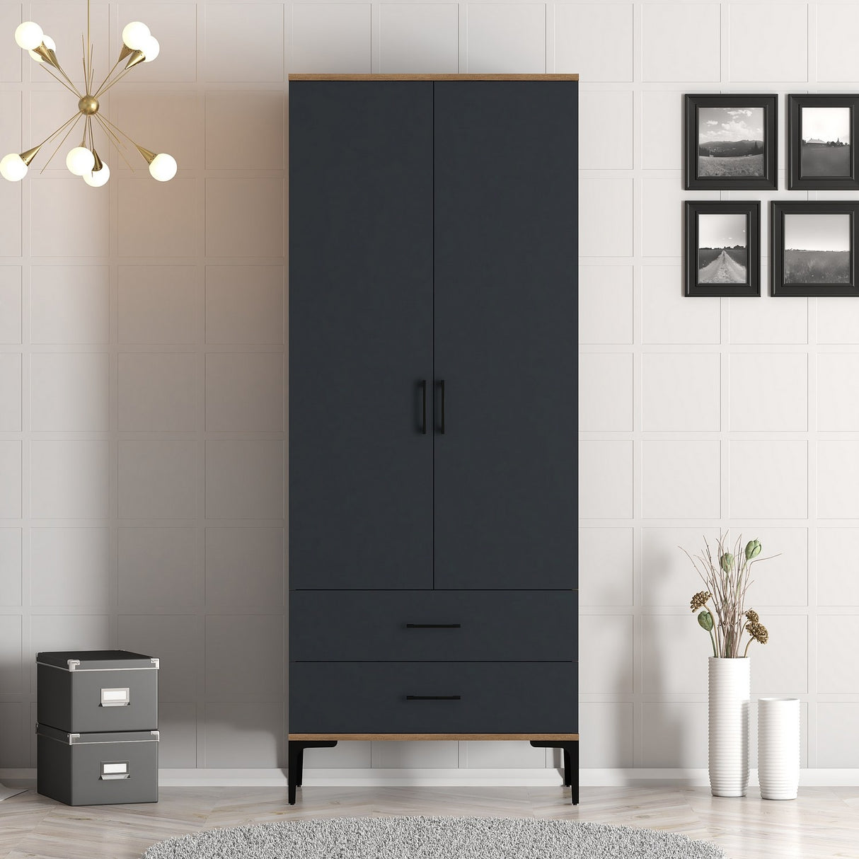 Garderobe Kumsal T Valnød Antracit Melamin 80x47,5x201,4 cm