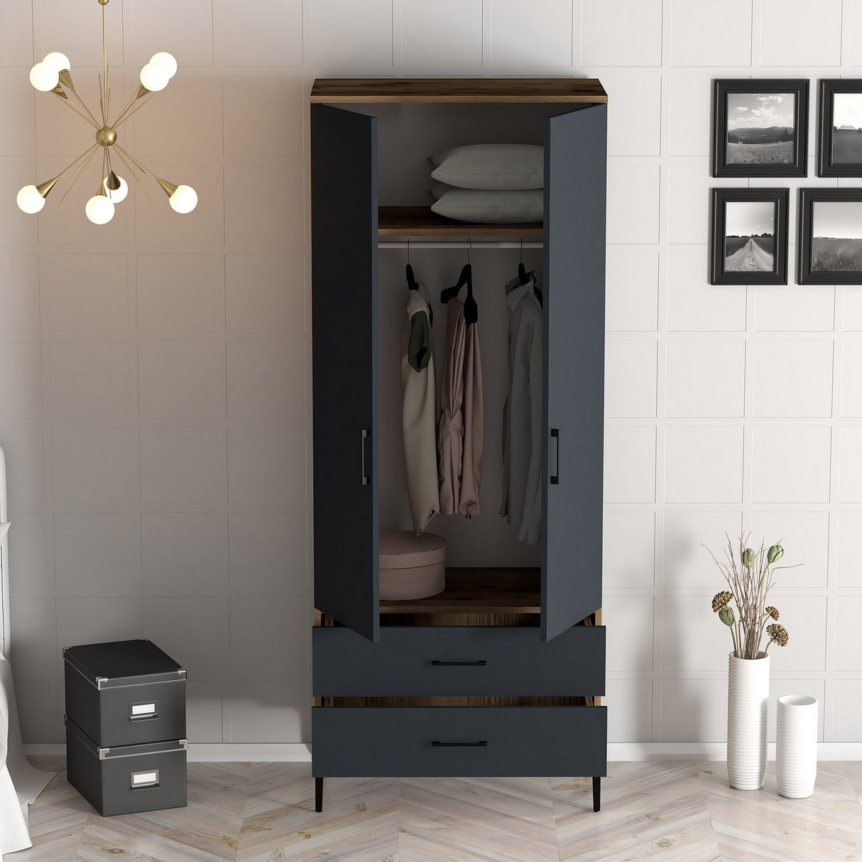 Garderobe Kumsal T Valnød Antracit Melamin 80x47,5x201,4 cm