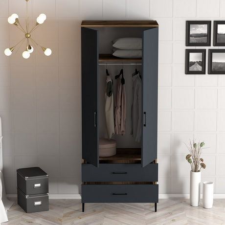 Kledingkasten - Kledingkast Kumsal T Walnoot Antraciet Melamine 80x47,5x201,4 cm - Dimehouse