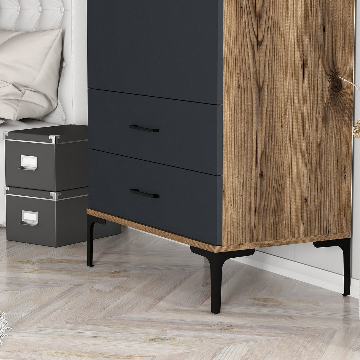 Garderobe Kumsal T Valnød Antracit Melamin 80x47,5x201,4 cm