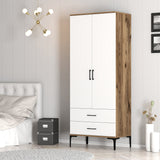 Garderobe Kumsal T Valnød Hvid Melamin 80x47,5x201,4 cm