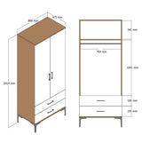 Garderobe Kumsal T Valnød Hvid Melamin 80x47,5x201,4 cm