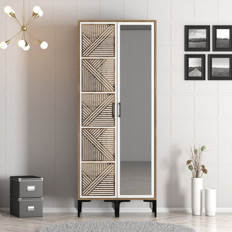 Kledingkasten - Kledingkast Kumsal PR Walnoot Wit Melamine 80x47,5x201,4 cm - Dimehouse