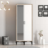 Kledingkasten - Kledingkast Kumsal RS Walnoot Wit Melamine 80x47,5x201,4 cm - Dimehouse