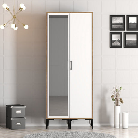 Kledingkasten - Kledingkast Kumsal RS Walnoot Wit Melamine 80x47,5x201,4 cm - Dimehouse
