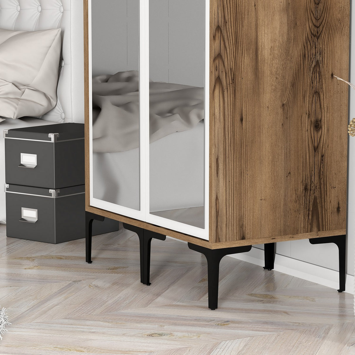Garderobe Kumsal RR Valnød Hvid Melamin 80x47,5x201,4 cm