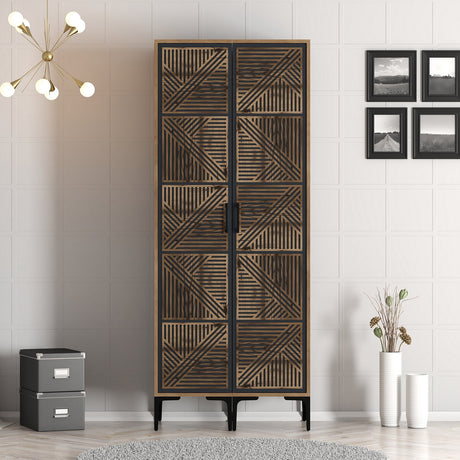 Kledingkasten - Kledingkast Kumsal PP Walnoot Antraciet Melamine 80x47,5x201,4 cm - Dimehouse
