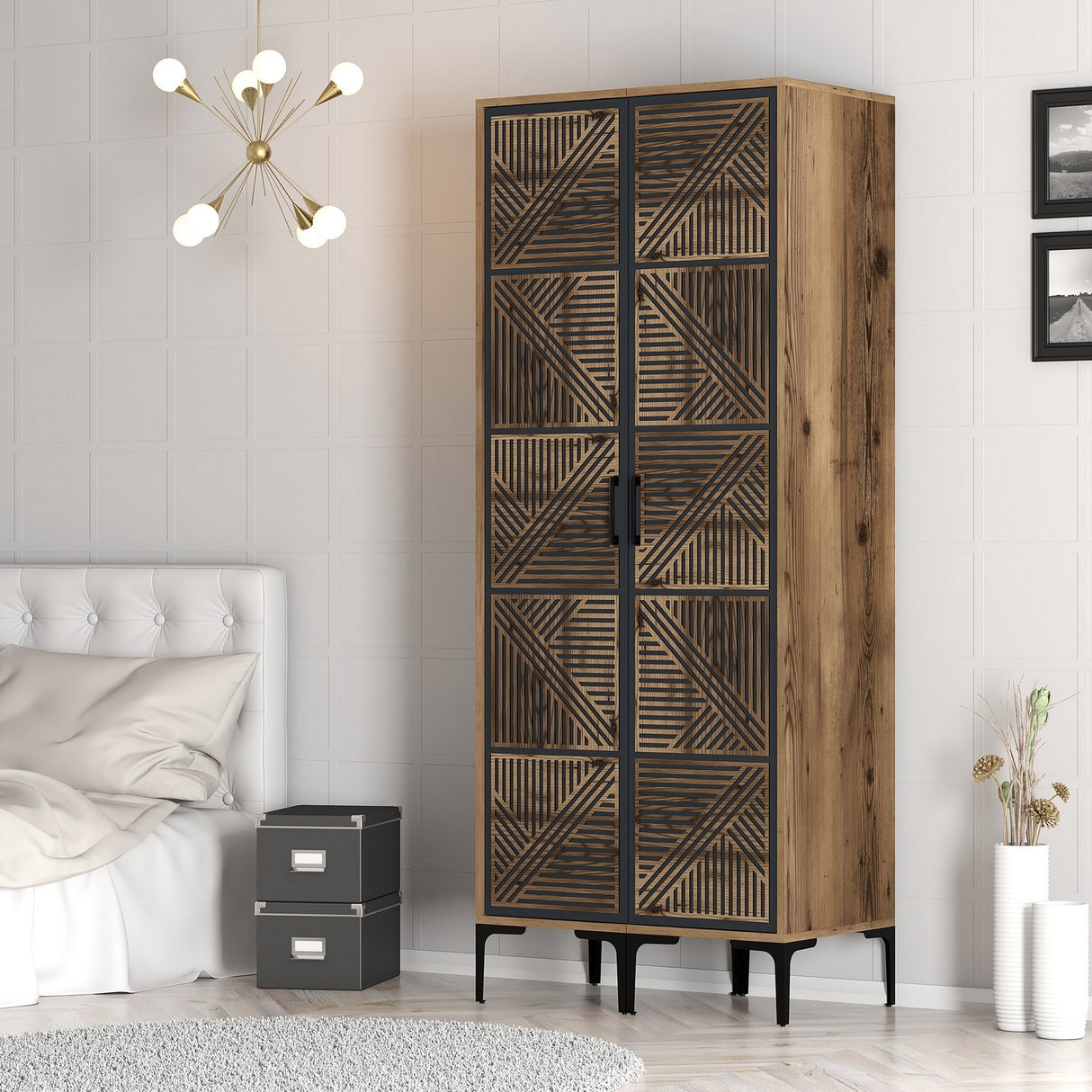 Kledingkasten - Kledingkast Kumsal PP Walnoot Antraciet Melamine 80x47,5x201,4 cm - Dimehouse