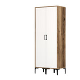 Kledingkasten - Kledingkast Kumsal SS Walnoot Wit Melamine 80x47,5x201,4 cm - Dimehouse