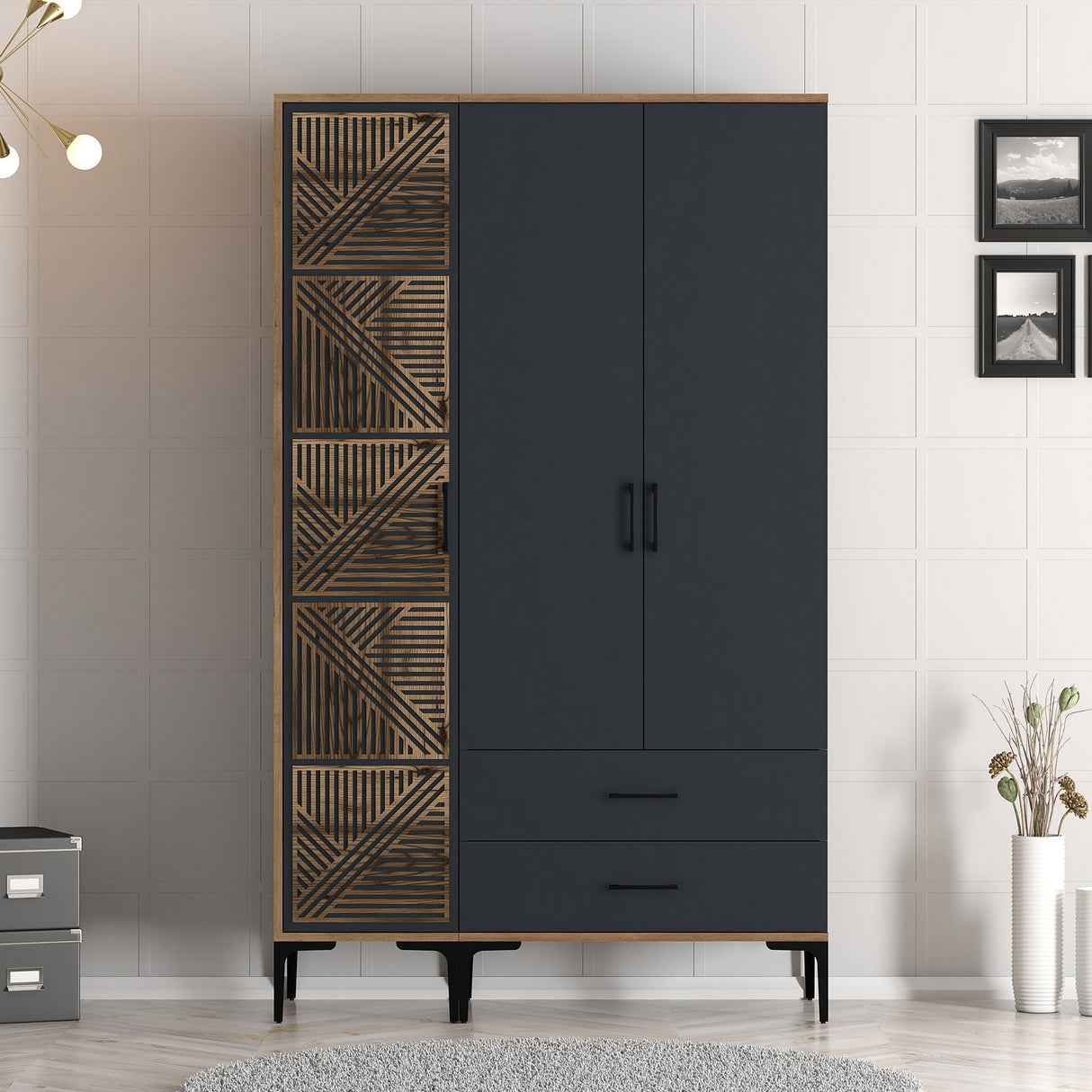 Garderobe Kumual PT Valnød Antracit Melamin 120x47,5x201,4 cm