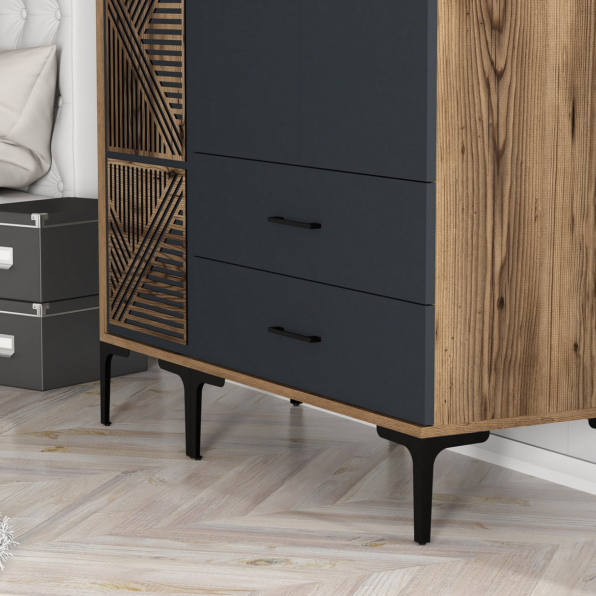 Garderobe Kumual PT Valnød Antracit Melamin 120x47,5x201,4 cm