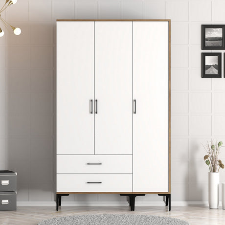 Kledingkasten - Kledingkast Kumual ST Walnoot Wit Melamine 120x47,5x201,4 cm - Dimehouse