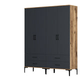 Kledingkasten - Kledingkast Walnoot en Antraciet Melamine - hang en leg - 160x 200 x 47 cm - Kumsal - Dimehouse