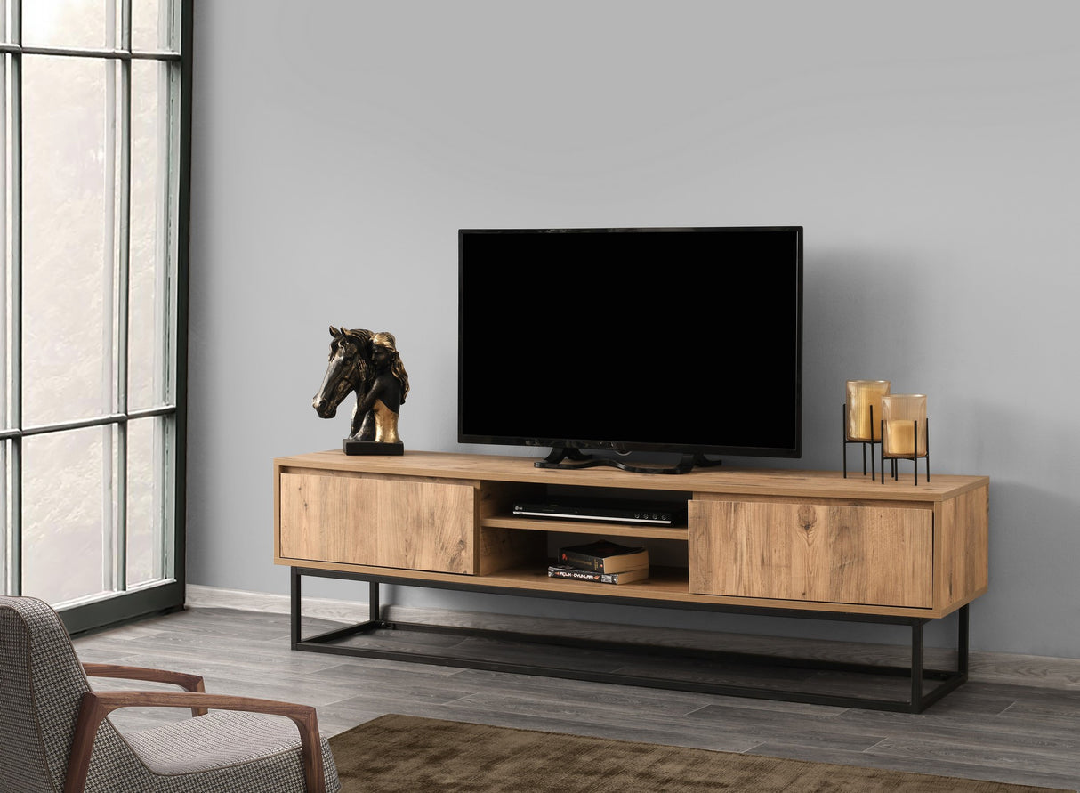 TV Meubels - TV Meubel Belinda Zwart Dennenhout Melamine 180x50x40 cm - Dimehouse