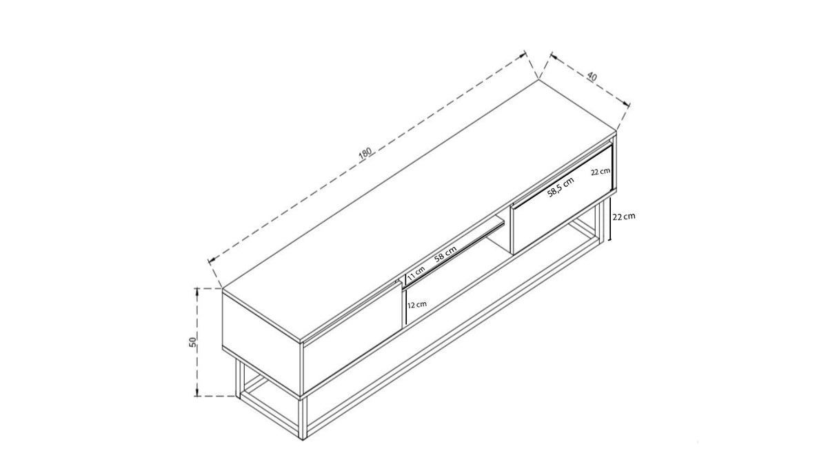 TV Meubels - TV Meubel Belinda Zwart Dennenhout Melamine 180x50x40 cm - Dimehouse