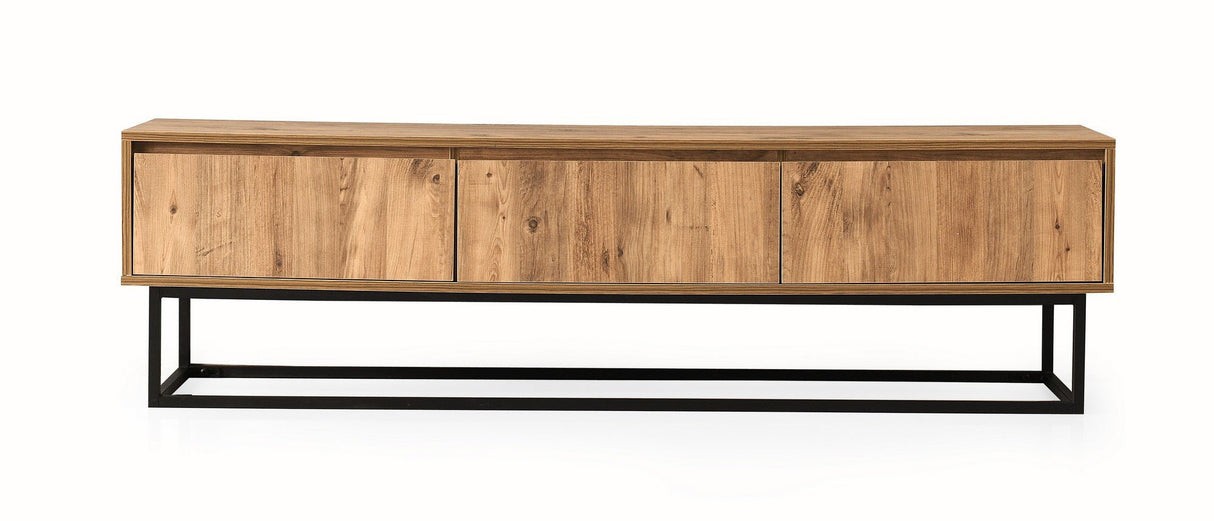 TV Meubels - TV Meubel Tilsim Zwart Dennenhout Melamine 180x50x40 cm - Dimehouse