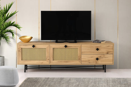 TV Meubels - TV Meubel Japandi Hapsiyas Eik Zwart Melamine 180x60x40 cm - Dimehouse