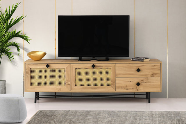 TV Meubels - TV Meubel Japandi Hapsiyas Eik Zwart Melamine 180x60x40 cm - Dimehouse