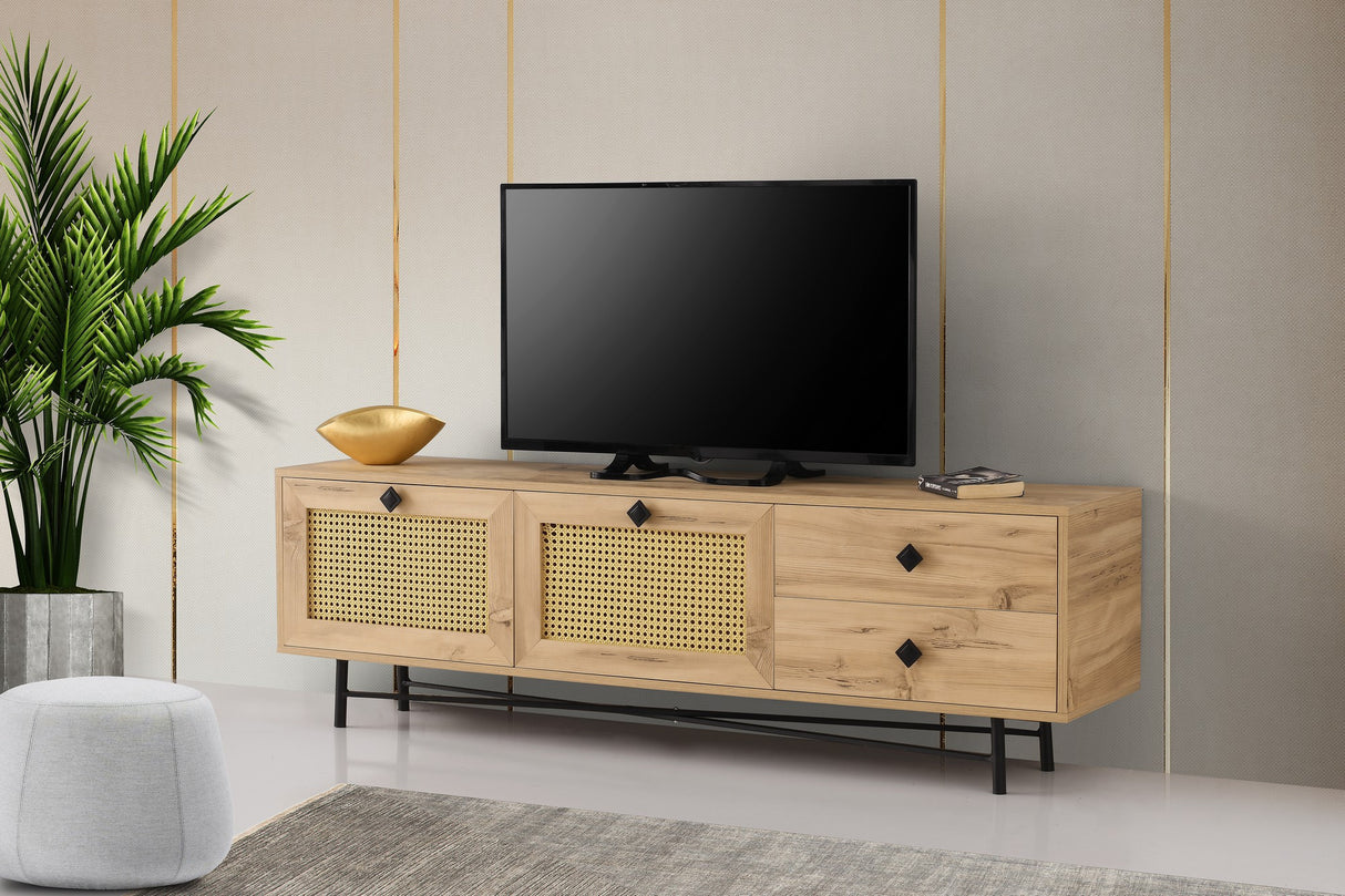 TV Meubels - TV Meubel Japandi Hapsiyas Eik Zwart Melamine 180x60x40 cm - Dimehouse