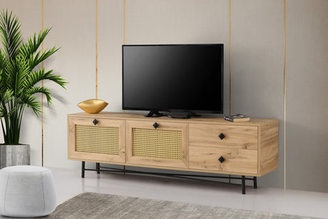 TV Meubels - TV Meubel Japandi Hapsiyas Eik Zwart Melamine 180x60x40 cm - Dimehouse