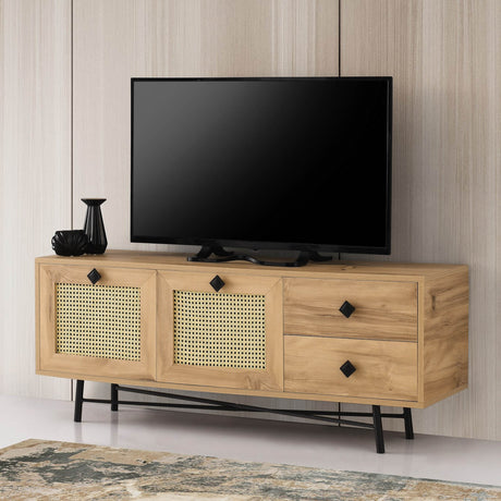 TV Meubels - TV Meubel Hapsiyas Eik Zwart Melamine 140x60x40 cm - Dimehouse