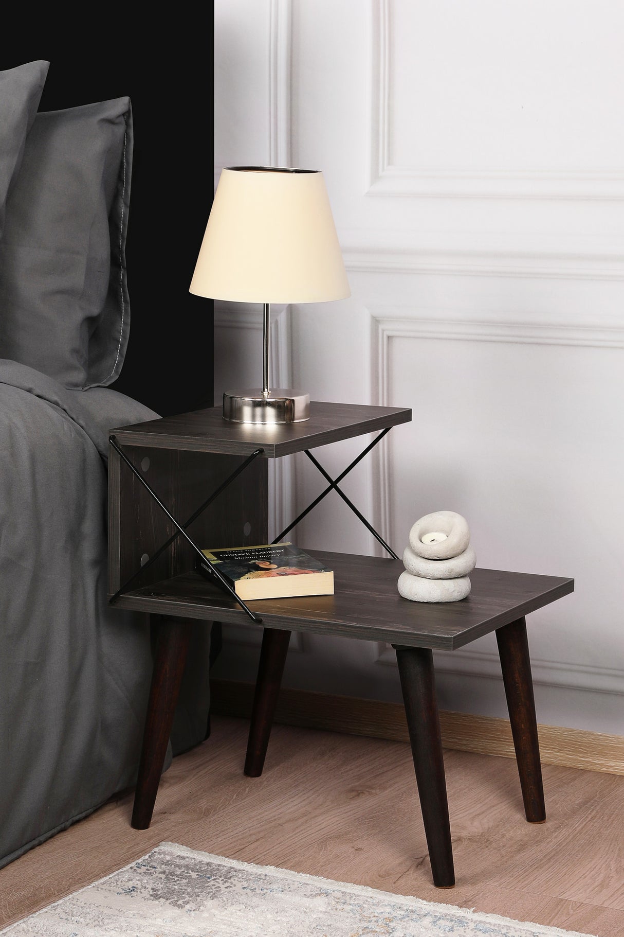 Nachtkastjes - Nachtkastje Cross Donkerbruin Melamine 50x55x40 cm - Dimehouse