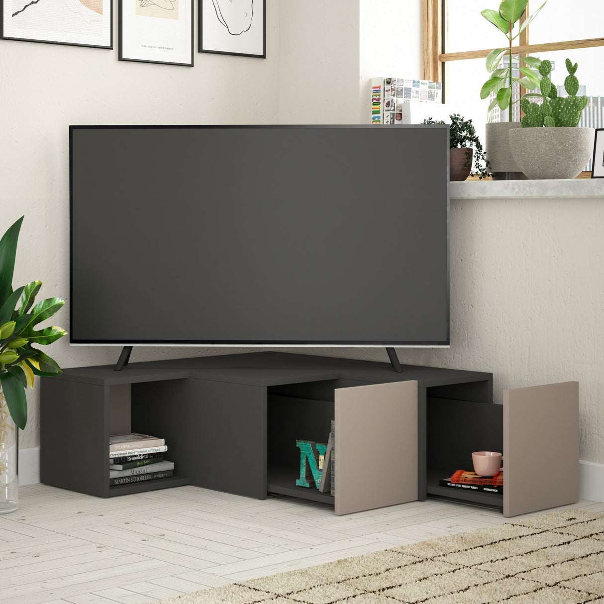 TV Møbel Kompakt Antracit Brun Melamin 90x32x92 cm