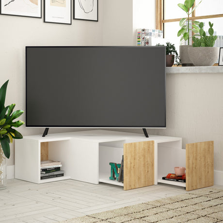 TV Meubels - TV Meubel Compact Wit Eik Melamine 90x32x92 cm - Dimehouse